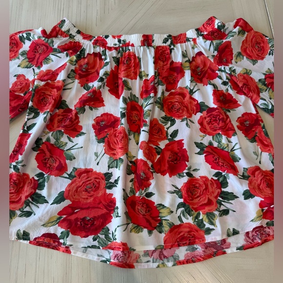 Forever 21 Rose Floral Print Off-the-Shoulder Flowy Top – White/Red – Size S/M - Picture 16 of 16